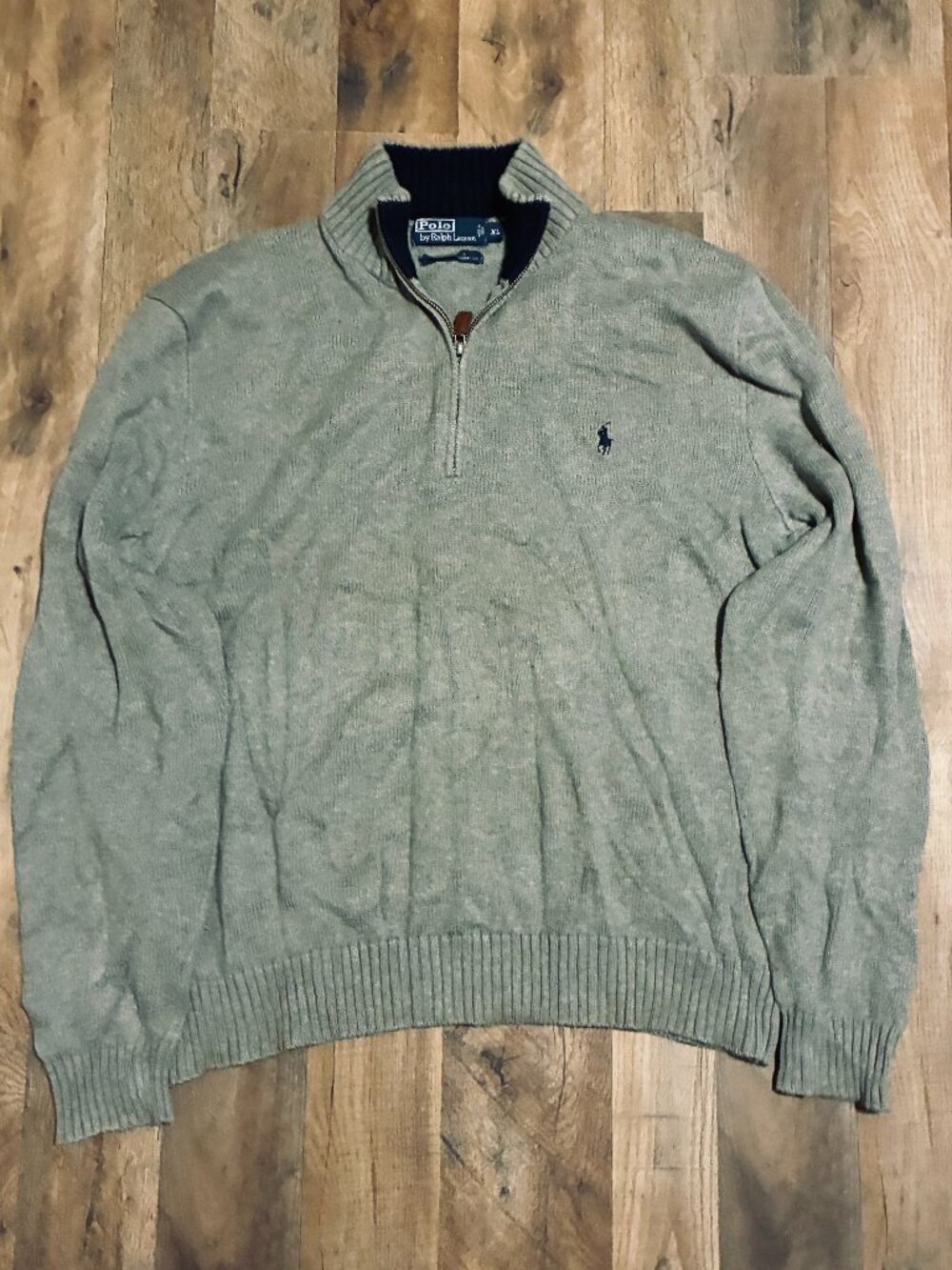 Polo Ralph Lauren Quarter Zip Sweater Mens XL Gray Cotton Knit